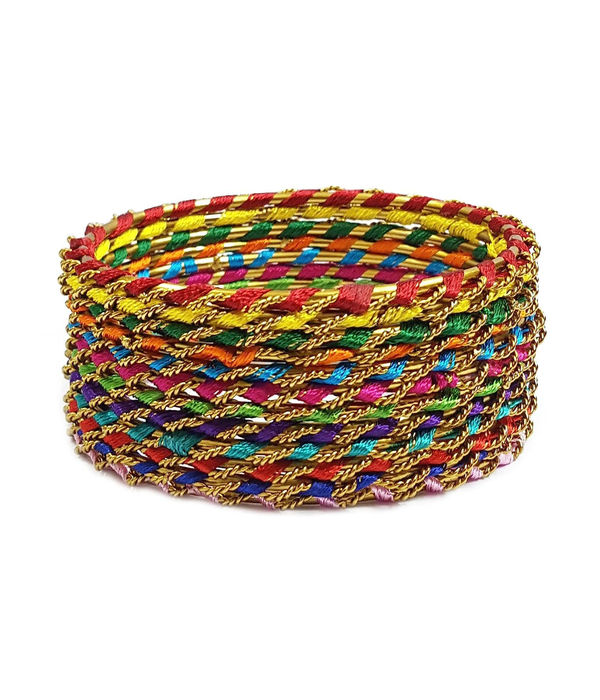 YouBella Thread Work Multi-Colour Gold Plated Bracelet for Women (Size - 2.4)-Set of 12